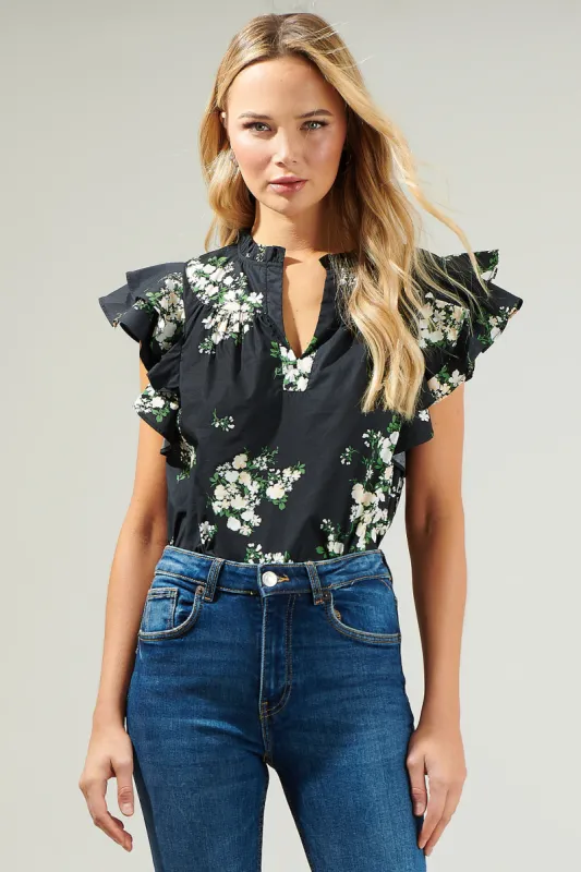 Emery Floral Split Neck Top sold by Sugarlips