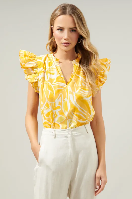 Dayglow Tropics Risette Ruffle Cap Sleeve Split Neck Top sold by Sugarlips