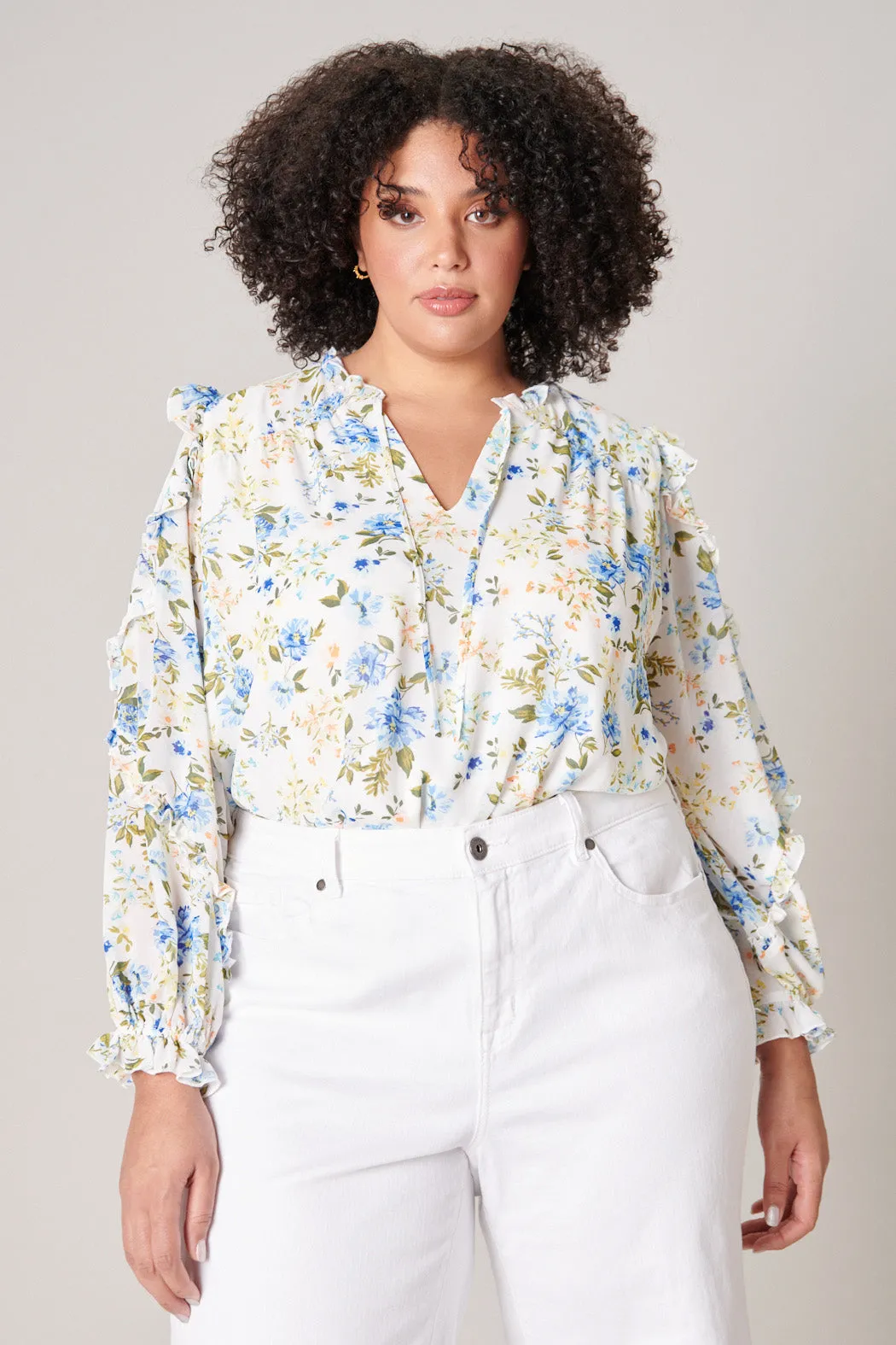 Luz Floral Raj Ruffle Balloon Sleeve Blouse Curve sold by Sugarlips
