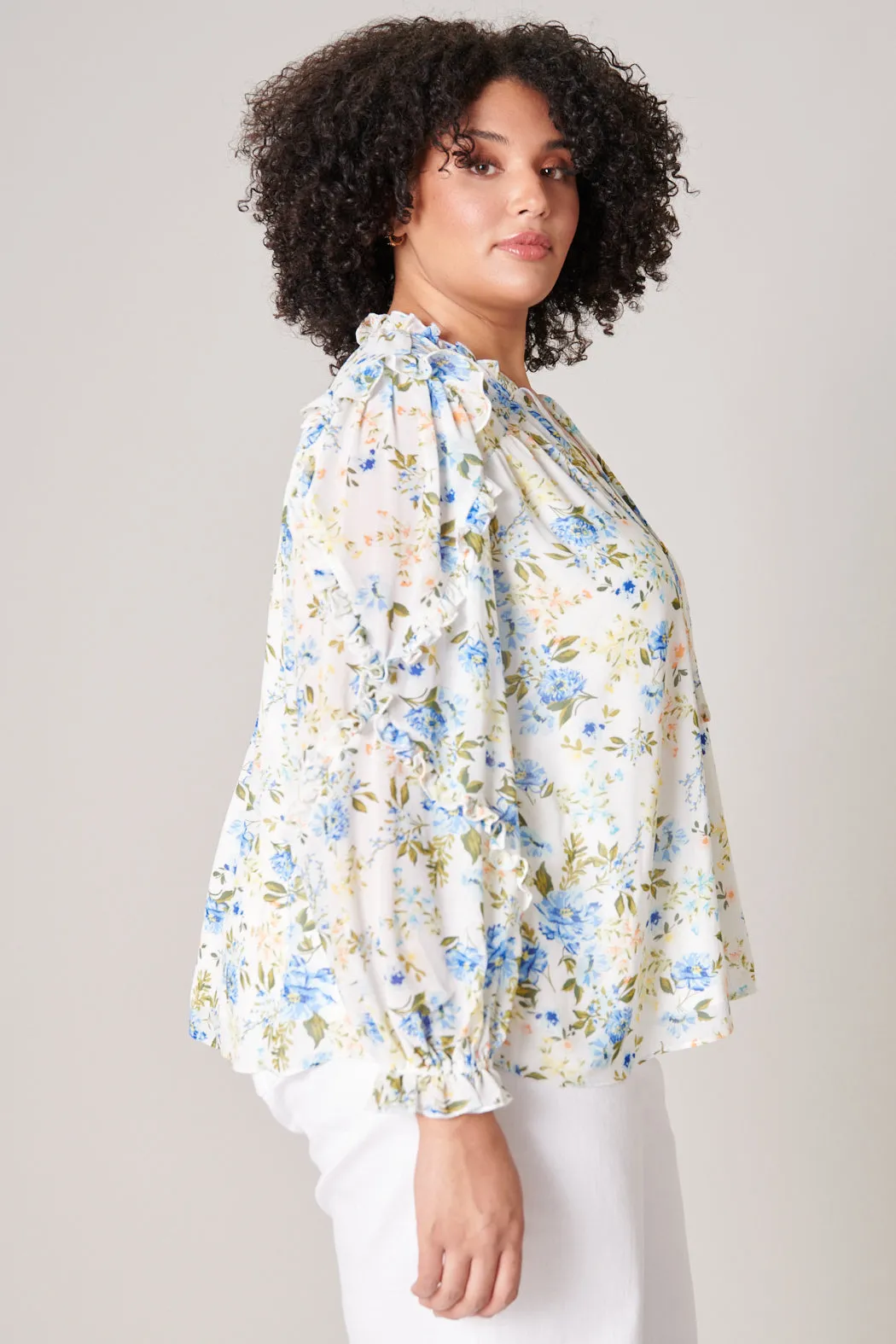 Luz Floral Raj Ruffle Balloon Sleeve Blouse Curve sold by Sugarlips product image thumbnail 3