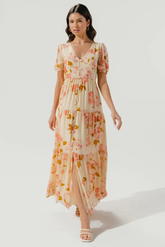 Samara Gold Leaf Monaco Tiered Maxi Dress sold by Sugarlips