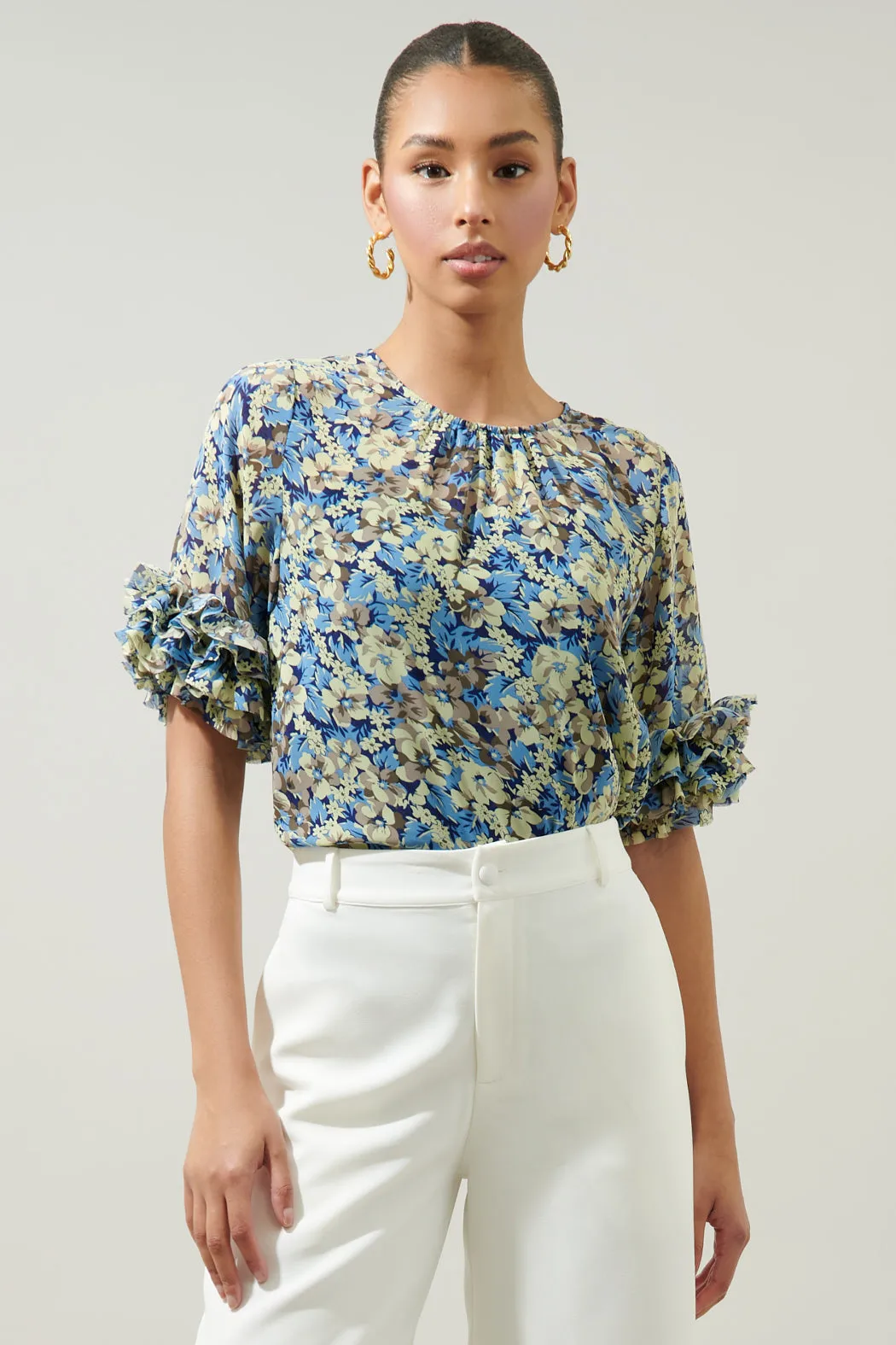 Petal Floral Ruffle Sleeve Blouse sold by Sugarlips