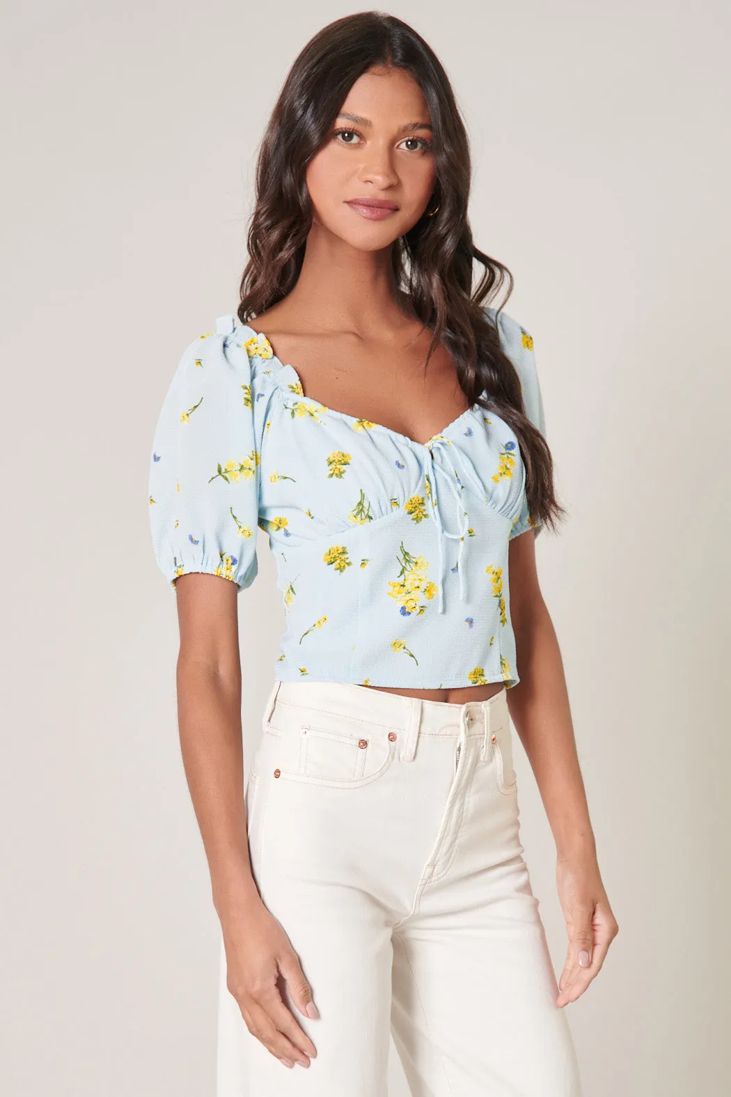 Roony Floral Viviana Puff Sleeve Crop Top sold by Sugarlips product image thumbnail 3