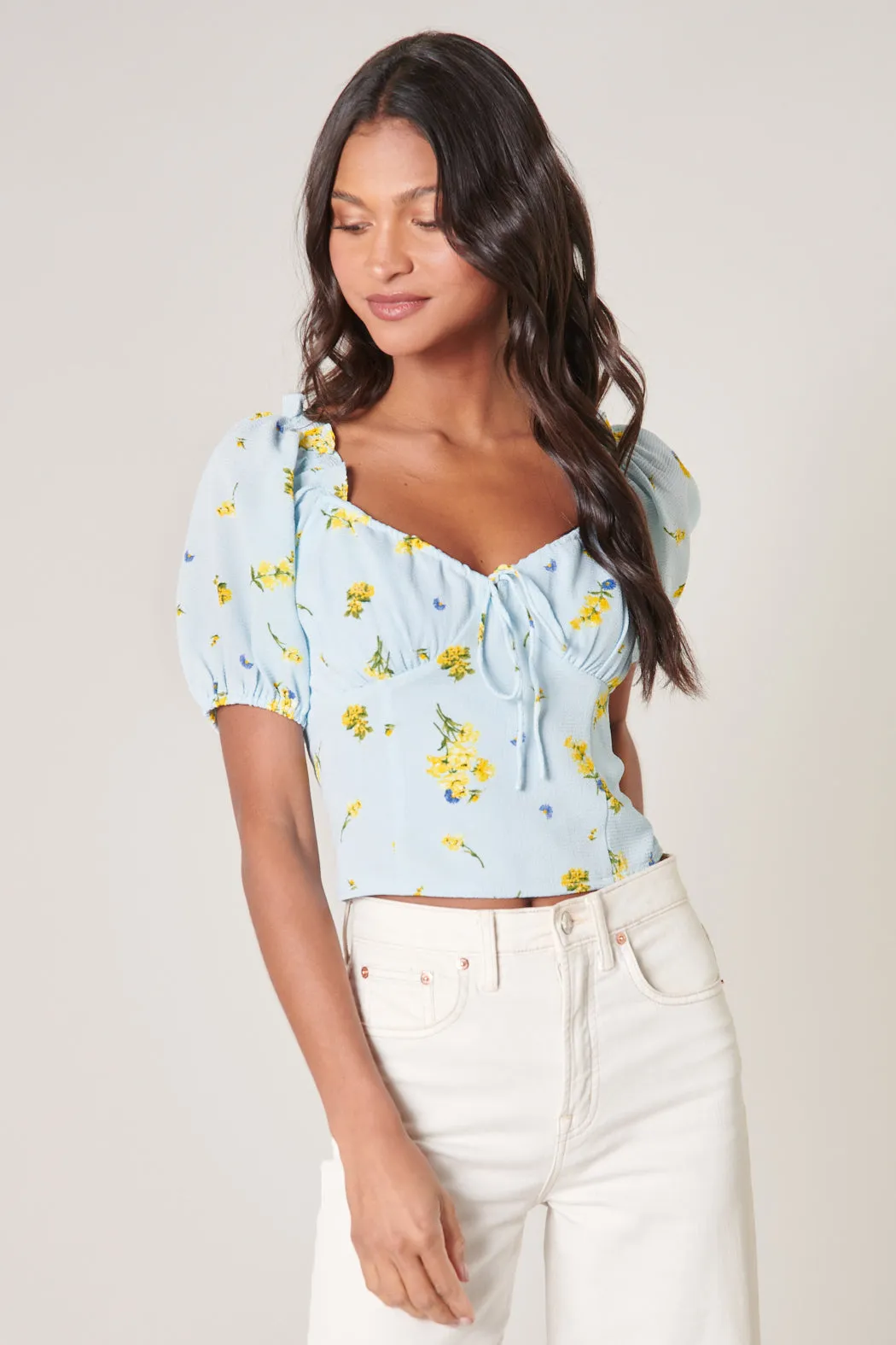 Roony Floral Viviana Puff Sleeve Crop Top sold by Sugarlips product image thumbnail 4