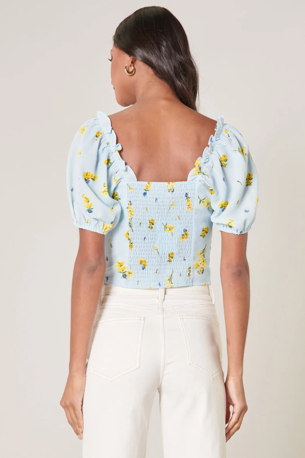 Roony Floral Viviana Puff Sleeve Crop Top sold by Sugarlips product image thumbnail 2