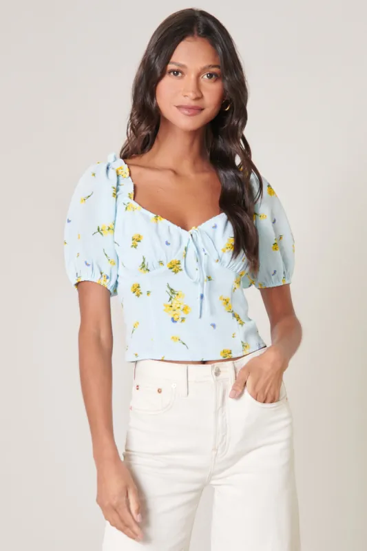 Roony Floral Viviana Puff Sleeve Crop Top sold by Sugarlips