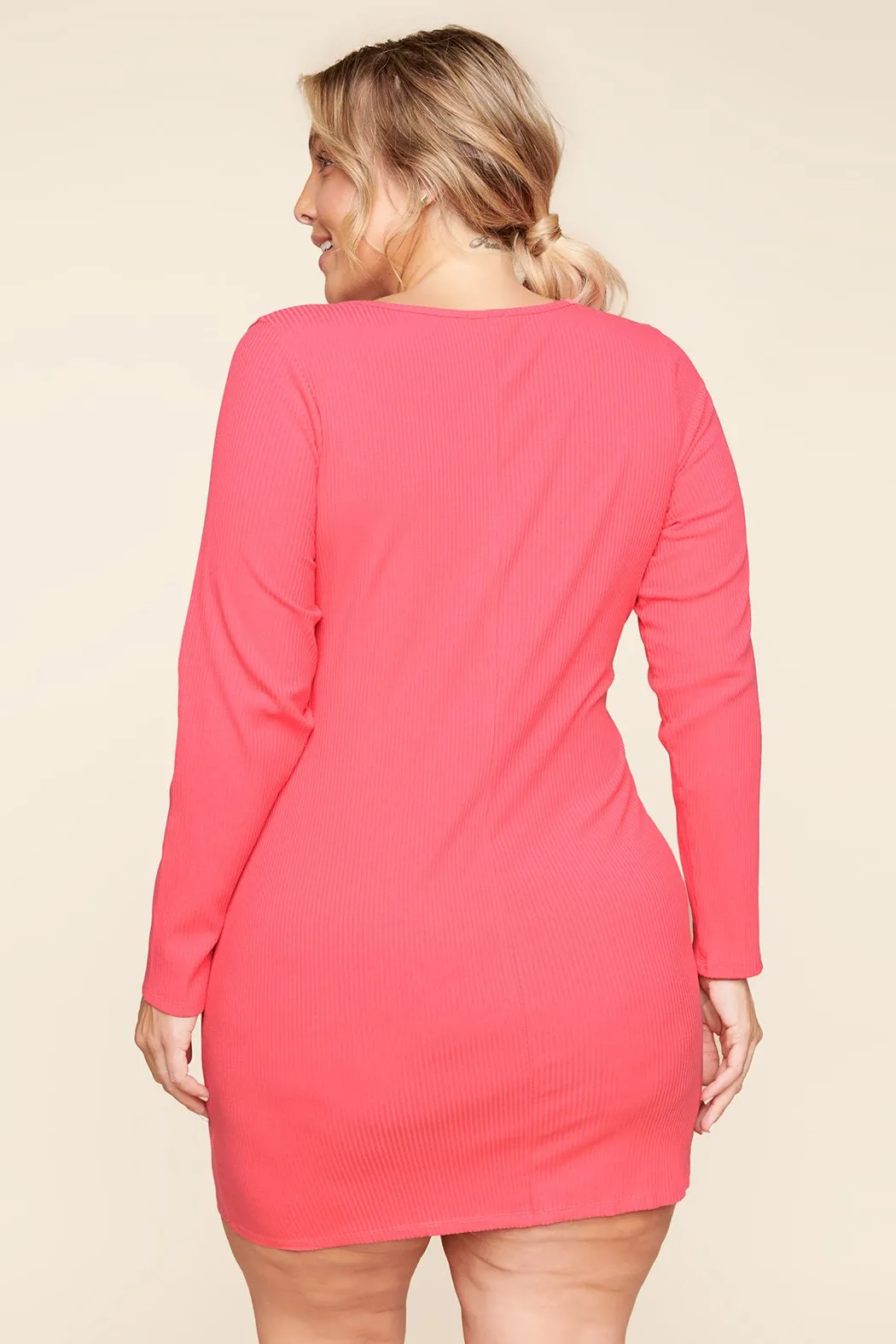 Avignon Ribbed Knit Long Sleeve Henley Mini Dress Curve sold by Sugarlips product image thumbnail 4