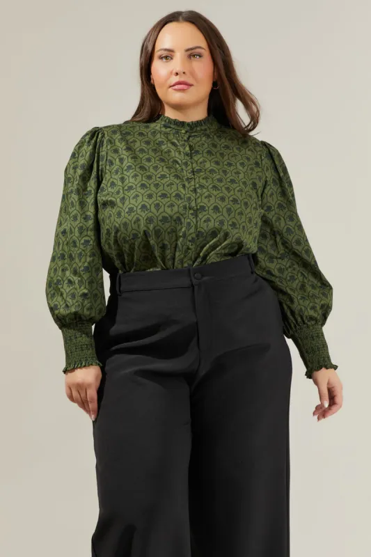 Zinnia Floral Button Down Top Curve sold by Sugarlips