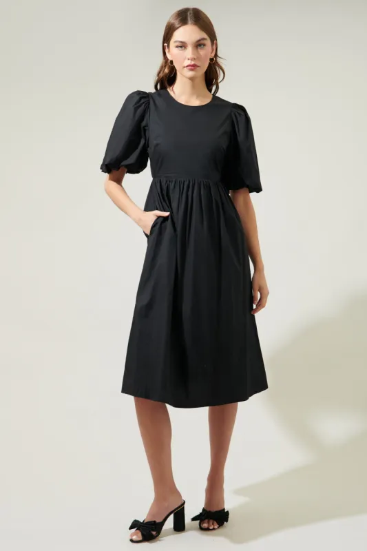 Rye Poplin Puff Sleeve Midi Dress sold by Sugarlips