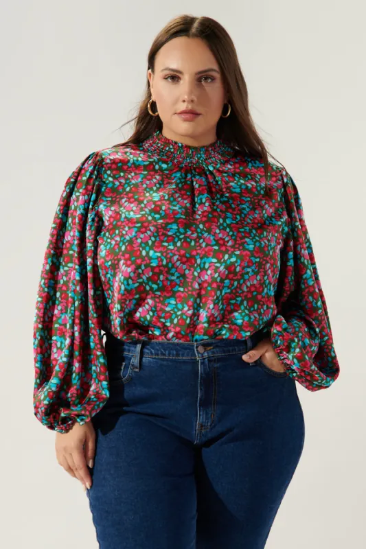 Sereia Floral Figaro Balloon Sleeve Satin Blouse Curve made by Sugarlips