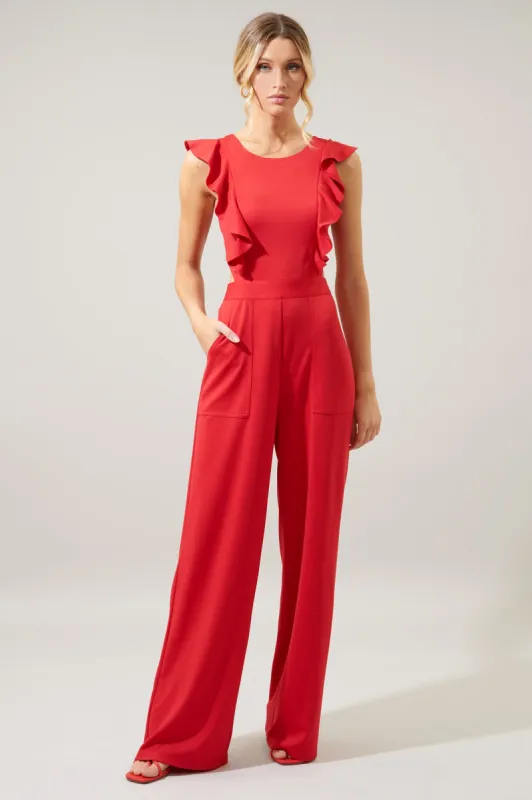 Lucki Back Cut Out Ruffle Jumpsuit sold by Sugarlips