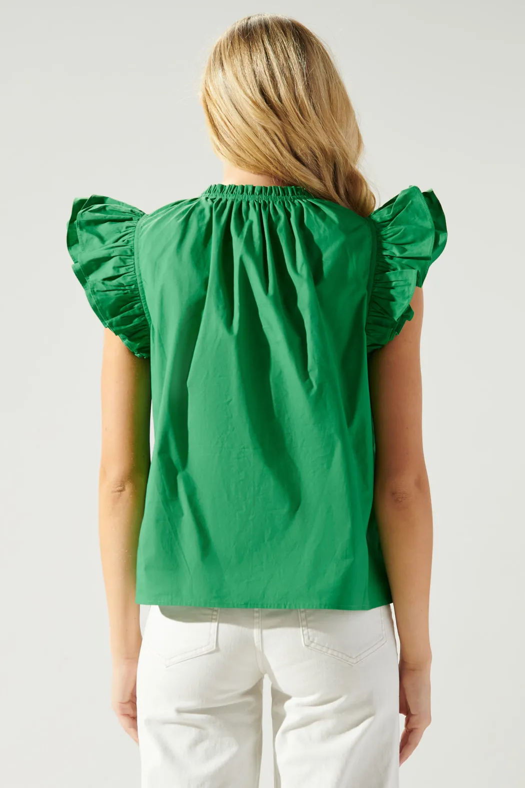 Risette Ruffle Cap Sleeve Split Neck Top sold by Sugarlips product image thumbnail 2