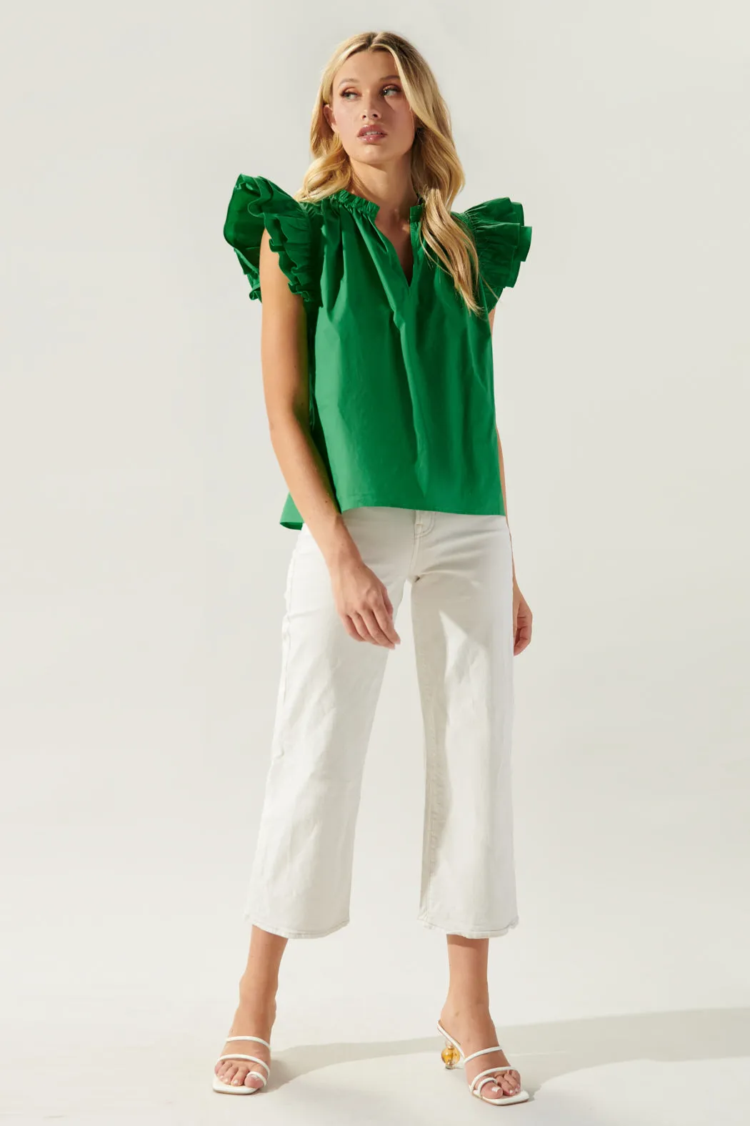 Risette Ruffle Cap Sleeve Split Neck Top sold by Sugarlips product image thumbnail 4