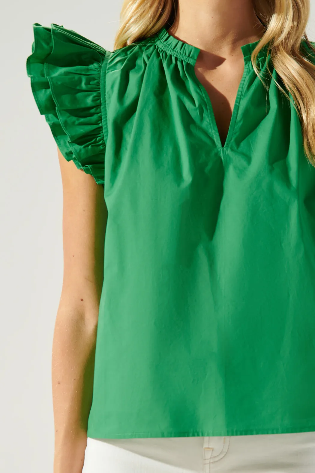 Risette Ruffle Cap Sleeve Split Neck Top sold by Sugarlips product image thumbnail 5