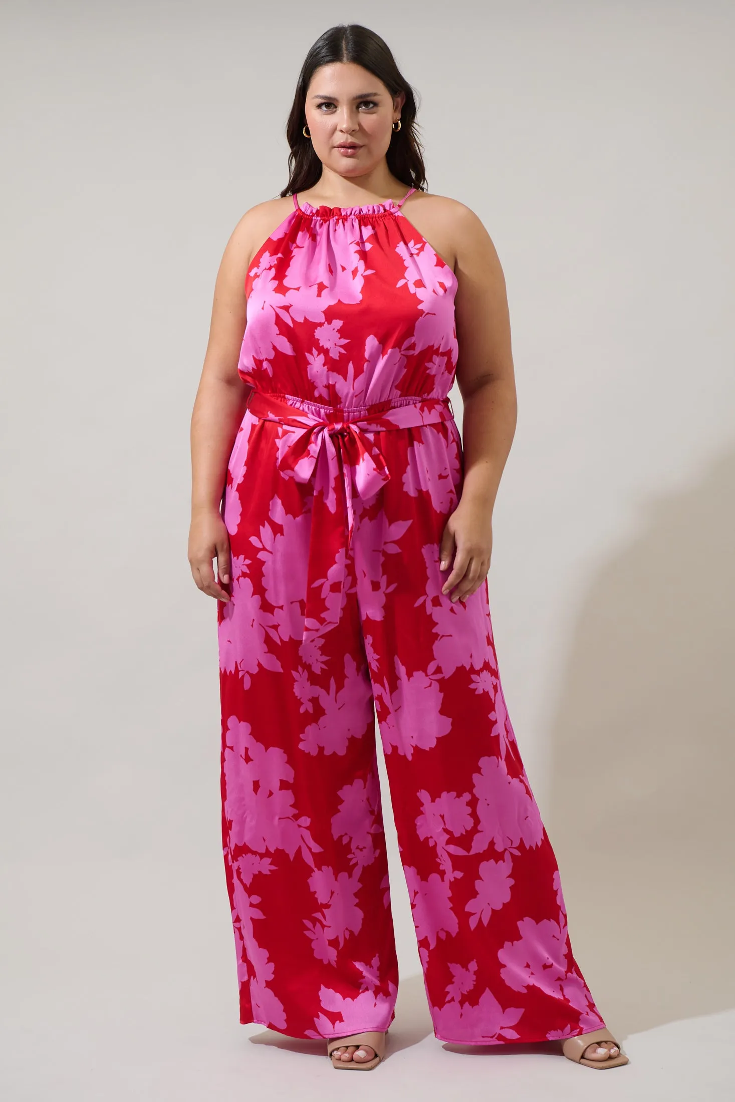 Burning Love Lighthearted Trapeze Satin Jumpsuit Curve sold by Sugarlips