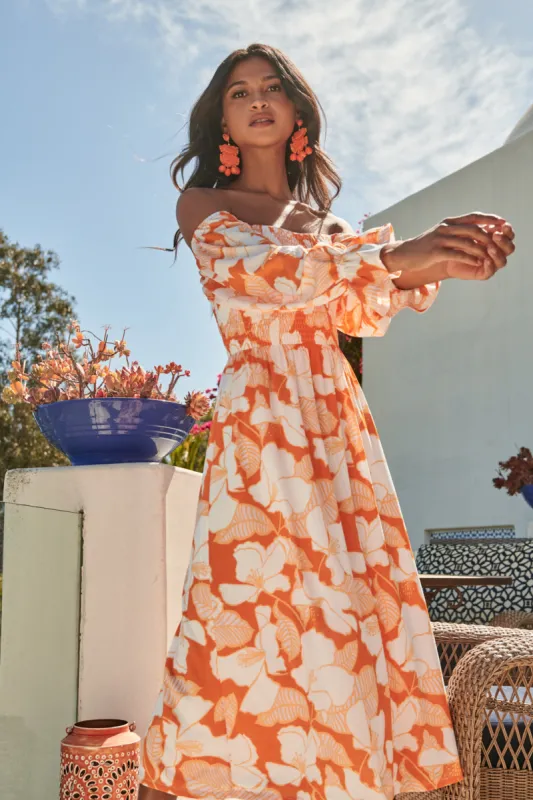 Tropical Tang Denni Smocked Midi Dress sold by Sugarlips