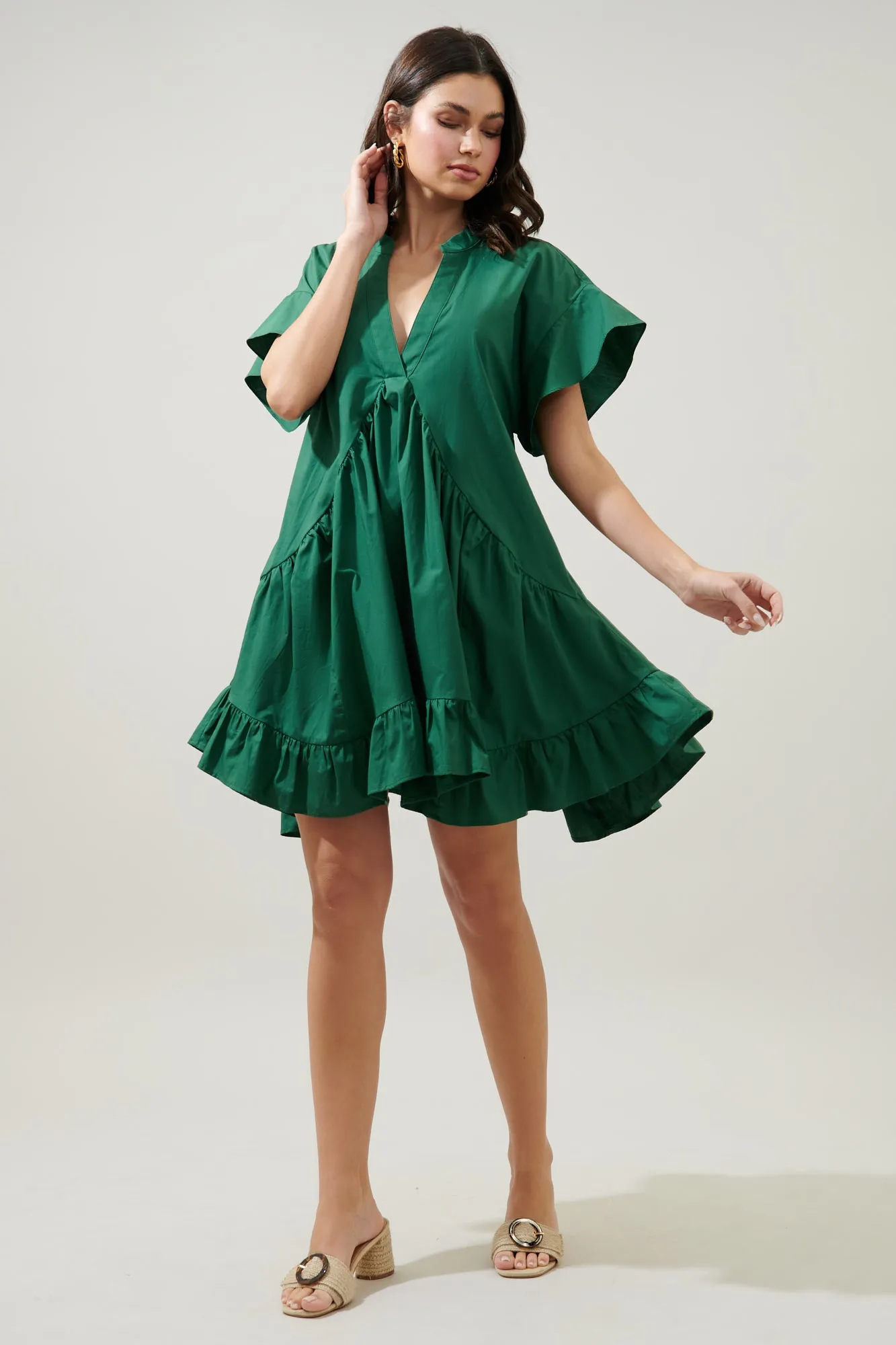 Birdie Deep V Mini Poplin Shift Dress sold by Sugarlips product image thumbnail 4