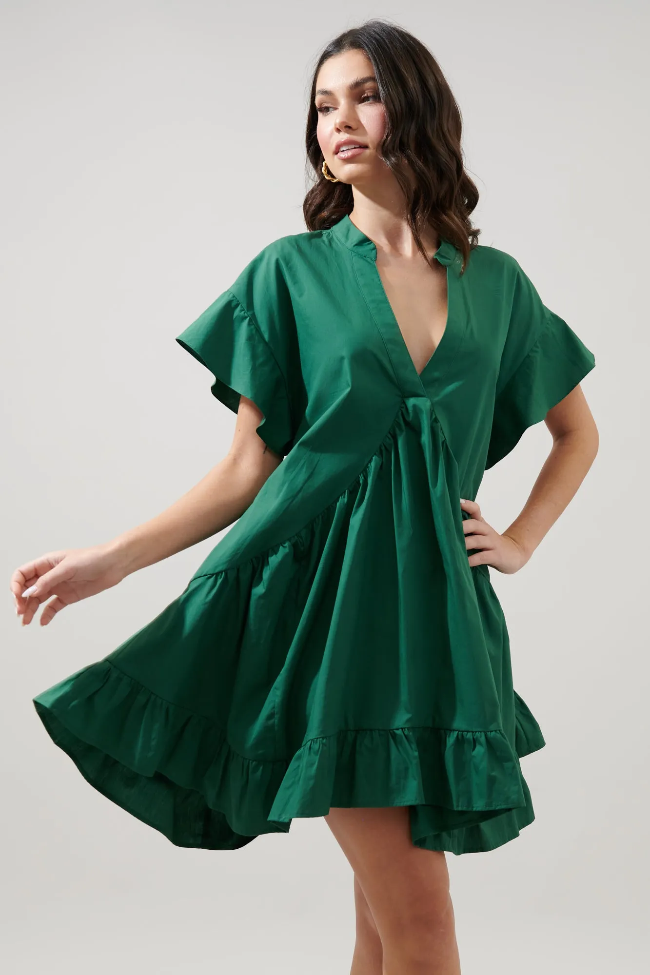 Birdie Deep V Mini Poplin Shift Dress sold by Sugarlips
