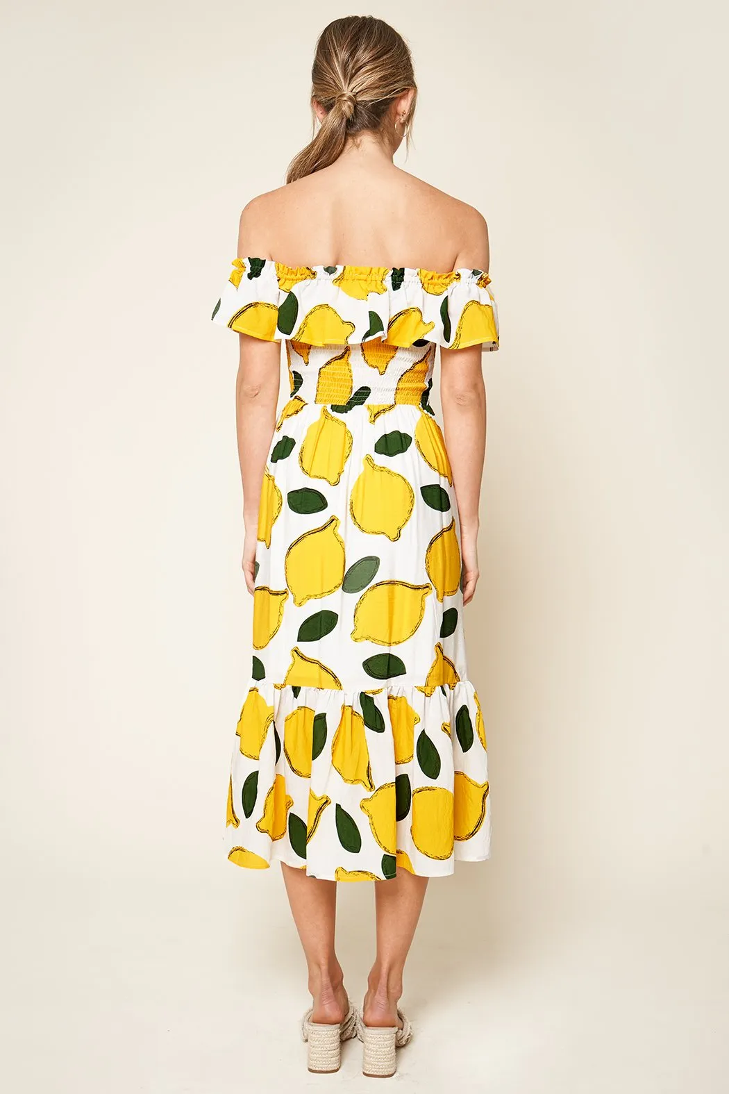 Pucker Up White Lemon Print Off The Shoulder Maxi Dress sold by Sugarlips product image thumbnail 2