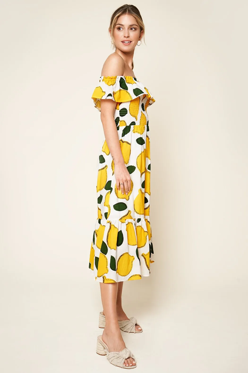 Pucker Up White Lemon Print Off The Shoulder Maxi Dress sold by Sugarlips product image thumbnail 3