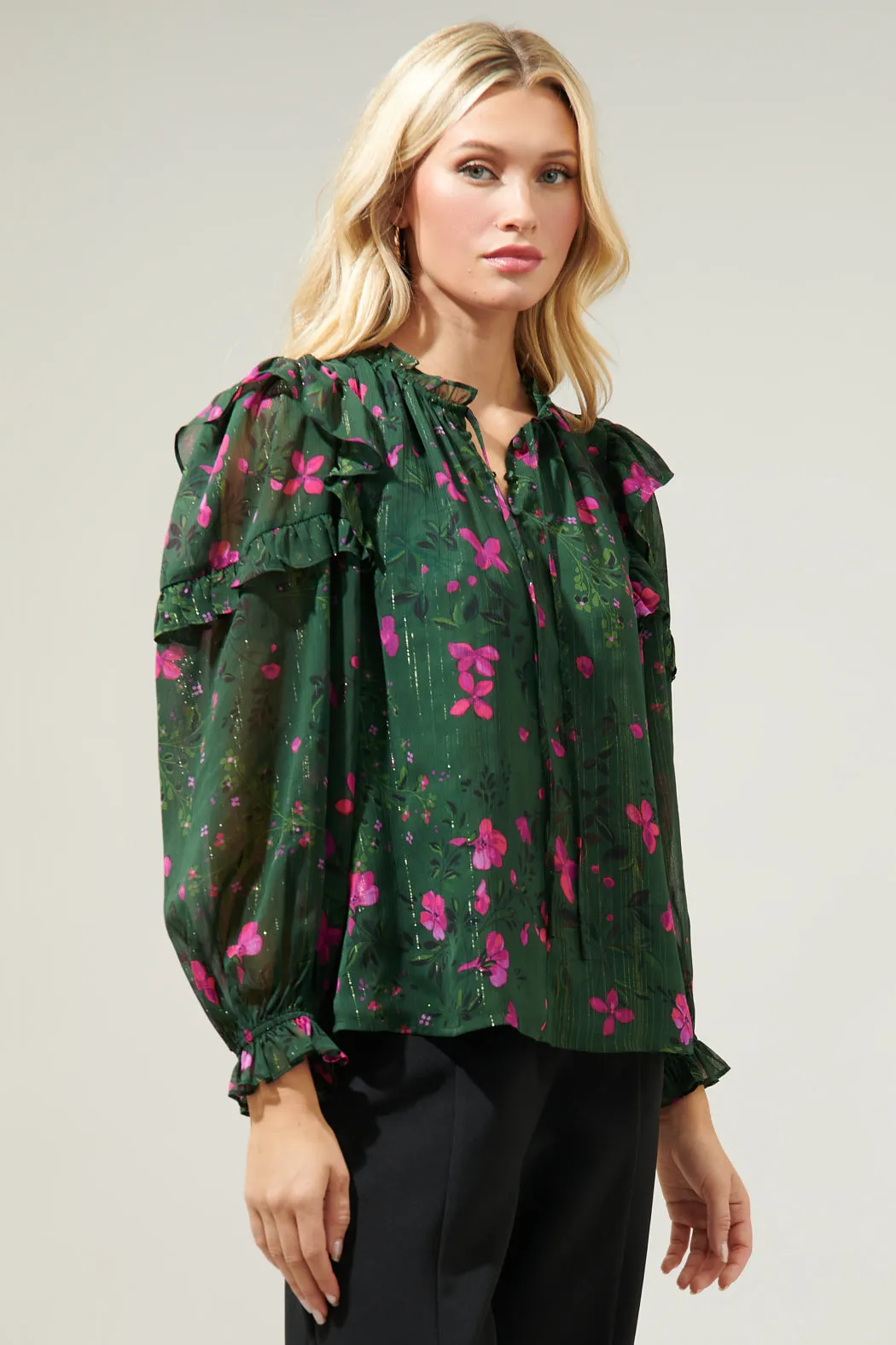 Juniper Floral Marquette Henley Blouse sold by Sugarlips product image thumbnail 4