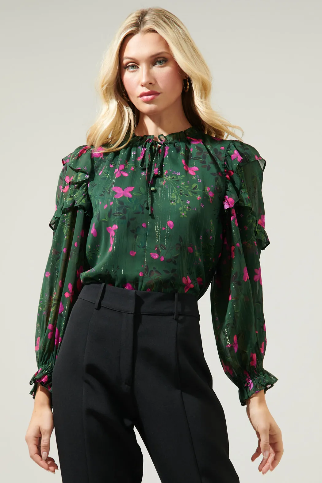 Juniper Floral Marquette Henley Blouse sold by Sugarlips product image thumbnail 2