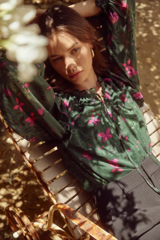 Juniper Floral Marquette Henley Blouse sold by Sugarlips