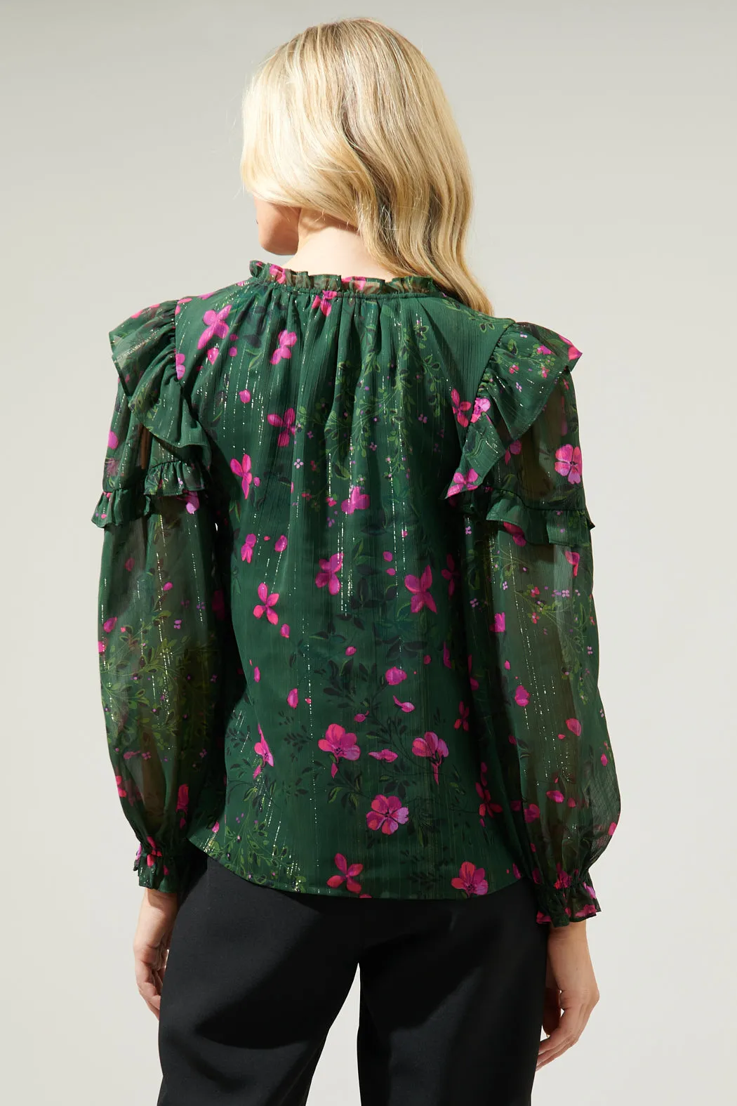 Juniper Floral Marquette Henley Blouse sold by Sugarlips product image thumbnail 3