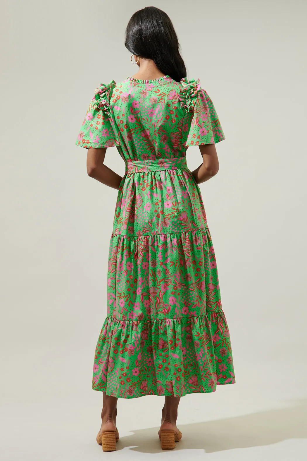 Jade Floral Escondido Tiered Shift Midi Dress sold by Sugarlips product image thumbnail 3