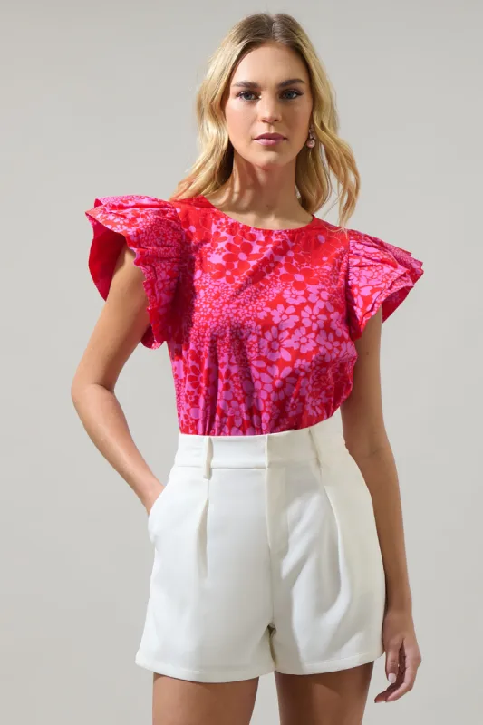 Addie Floral Elley Ruffle Sleeve Top sold by Sugarlips
