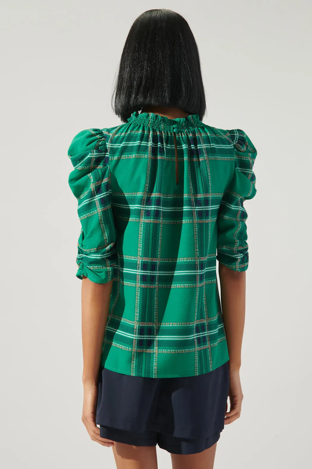 Woodland Jade Plaid Drape Sleeve Top sold by Sugarlips product image thumbnail 3