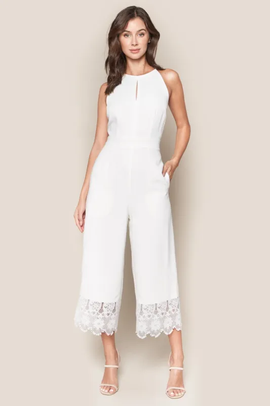 Forever Yours White Lace Trim Jumpsuit sold by Sugarlips