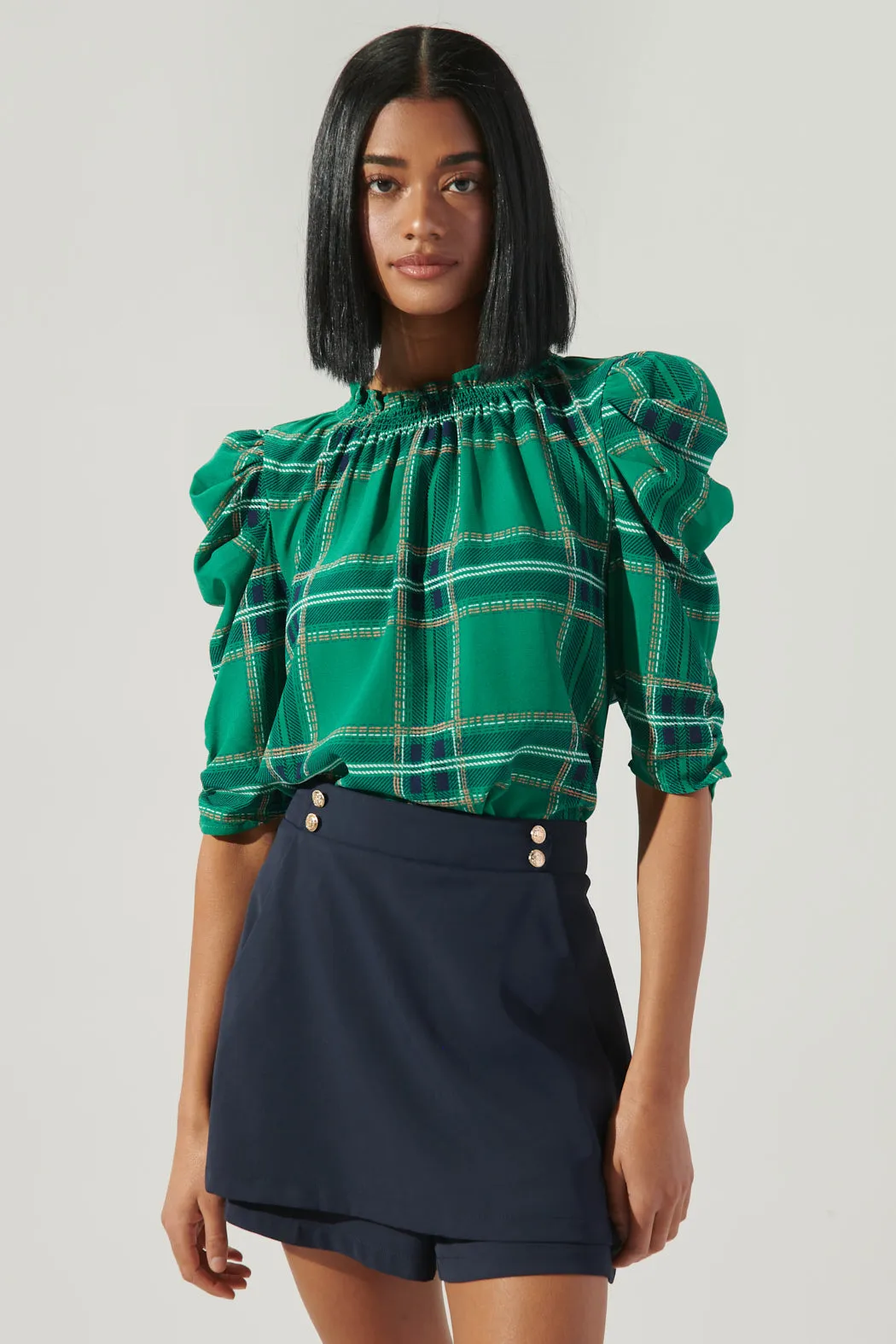 Woodland Jade Plaid Drape Sleeve Top sold by Sugarlips