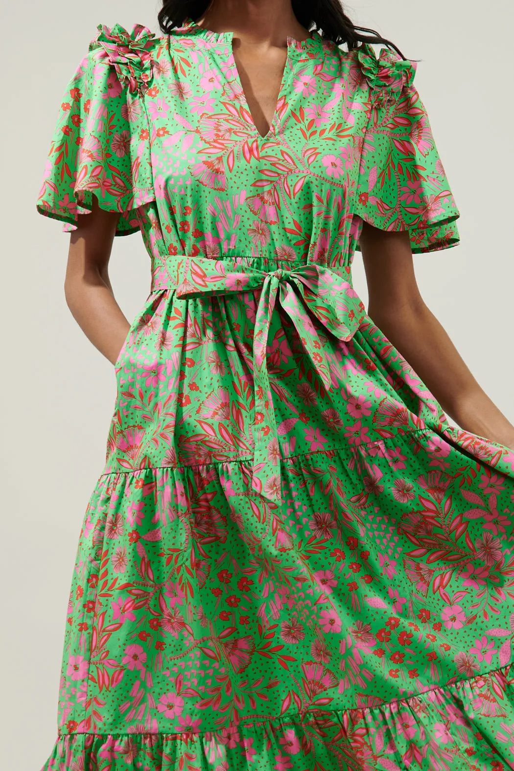 Jade Floral Escondido Tiered Shift Midi Dress sold by Sugarlips product image thumbnail 5