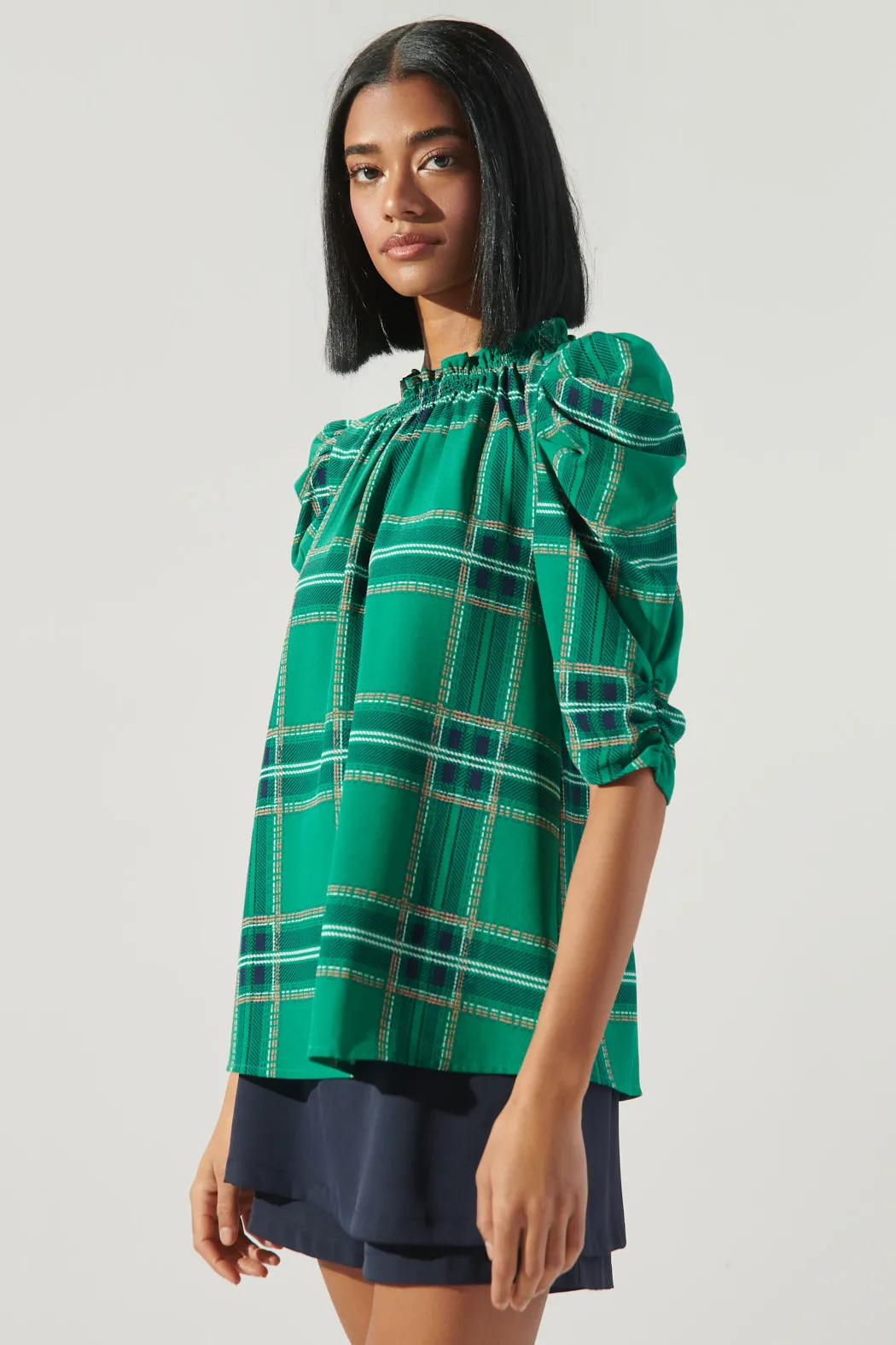 Woodland Jade Plaid Drape Sleeve Top sold by Sugarlips product image thumbnail 4