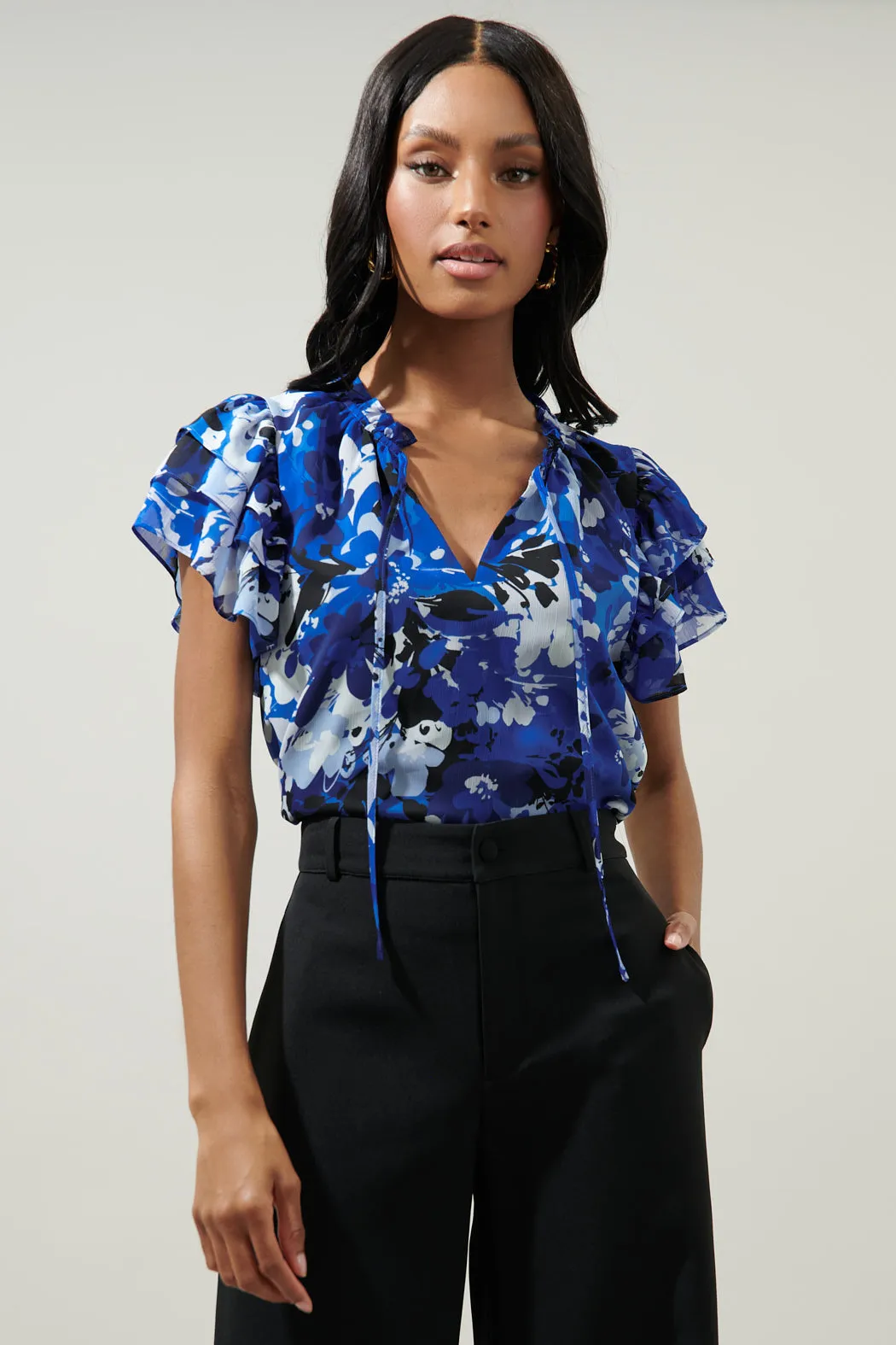 Moonflower Montie Ruffle Tie Neck Blouse sold by Sugarlips