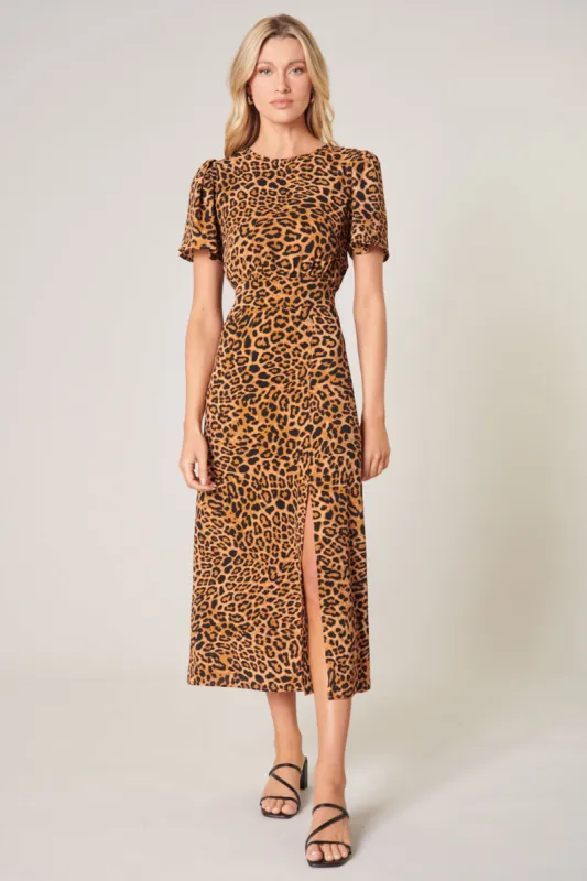 Shaina Leopard Bloom Midi Dress sold by Sugarlips