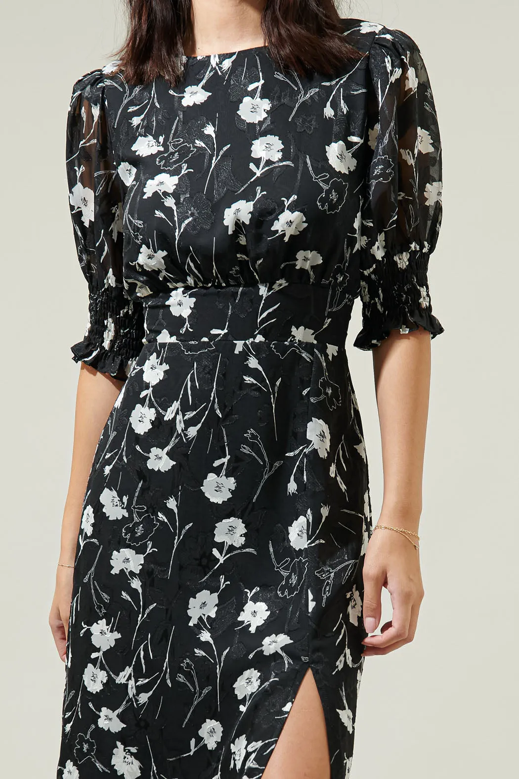 Marilu Floral Showoff Smocked Waist Midi Dress sold by Sugarlips product image thumbnail 4