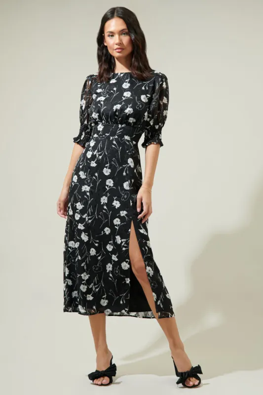 Marilu Floral Showoff Smocked Waist Midi Dress sold by Sugarlips