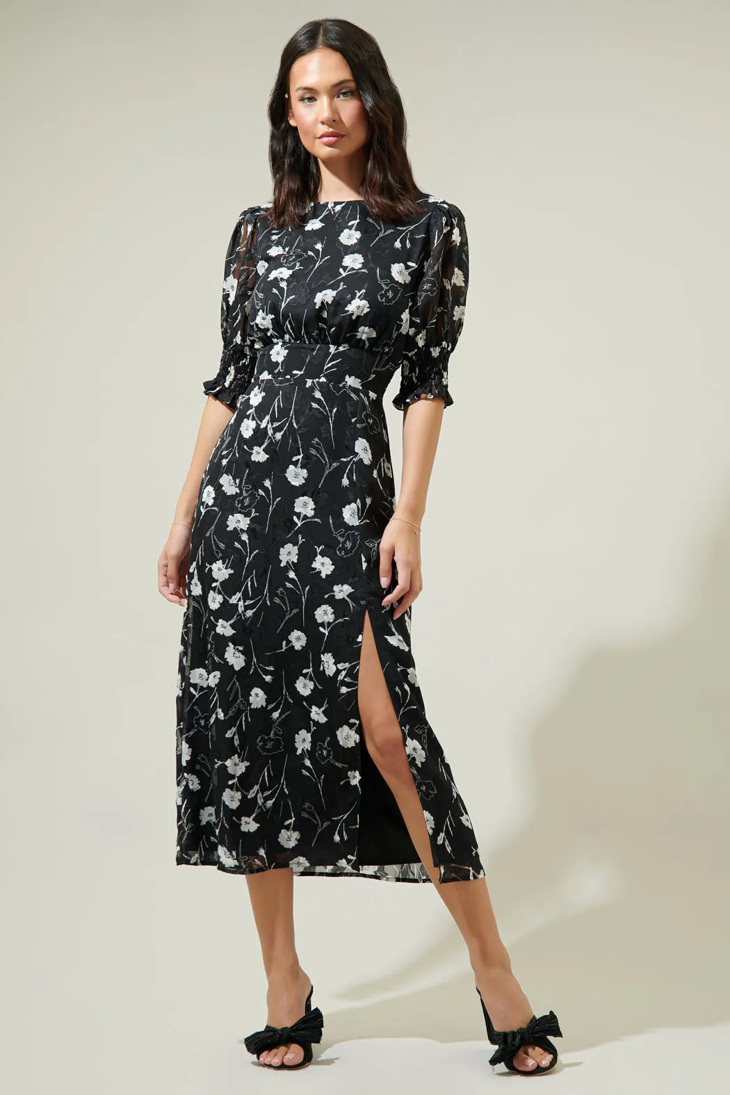 Marilu Floral Showoff Smocked Waist Midi Dress sold by Sugarlips