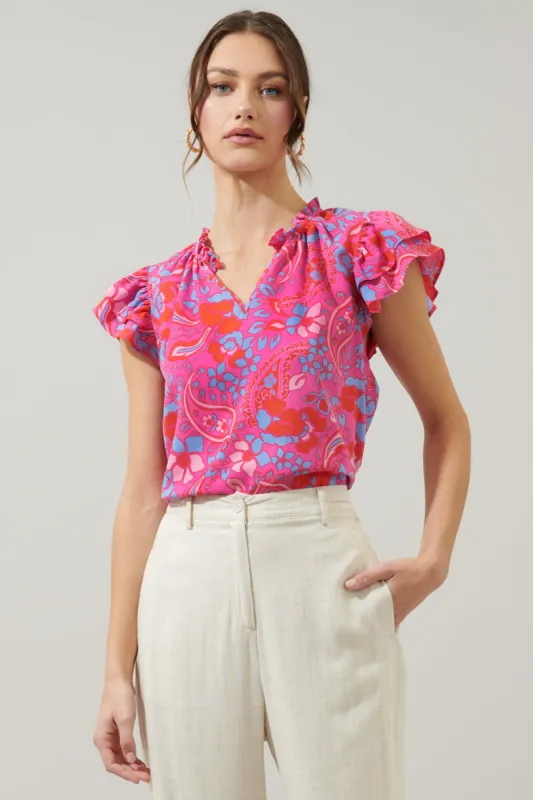 Sao Paulo Garnet Bellissima Ruffle Sleeve Top sold by Sugarlips