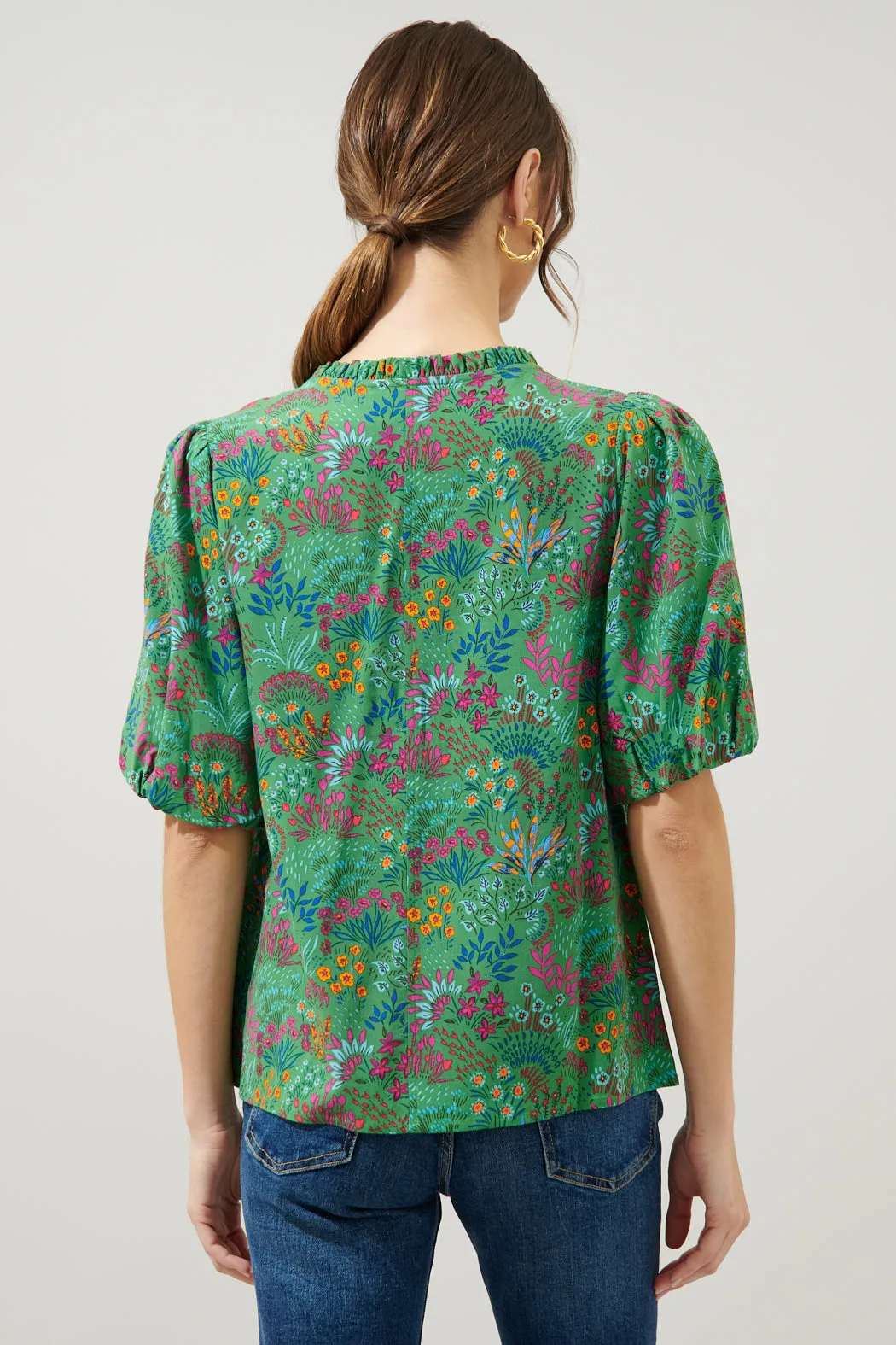 Ruya Floral Bluebay Puff Sleeve Blouse sold by Sugarlips product image thumbnail 2