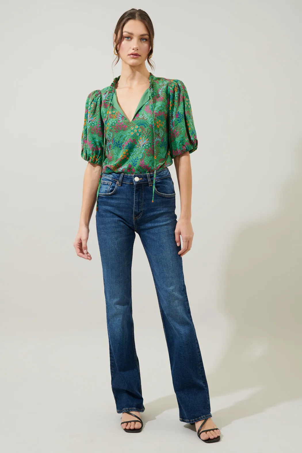 Ruya Floral Bluebay Puff Sleeve Blouse sold by Sugarlips product image thumbnail 4