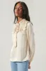 One and Only Satin Tie Neck Smocked Blouse sold by Sugarlips