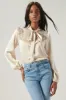 One and Only Satin Tie Neck Smocked Blouse sold by Sugarlips