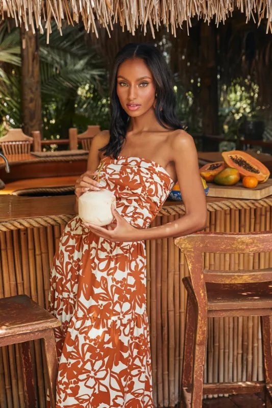 Marida Caramel Floral On the Low Pleated Tube Top sold by Sugarlips