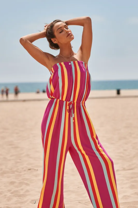 Eliza Striped Strapless Jersey Knit Jumpsuit sold by Sugarlips