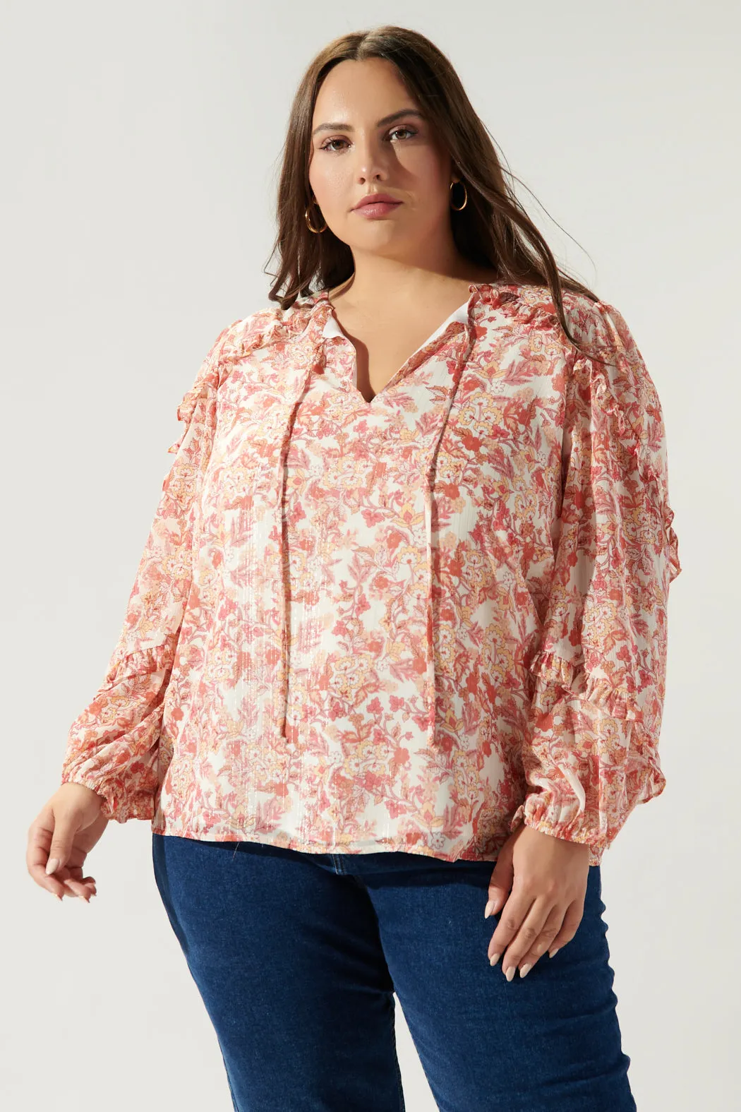Mariella Vintage Floral Ammabella Ruffle Blouse Curve sold by Sugarlips product image thumbnail 2