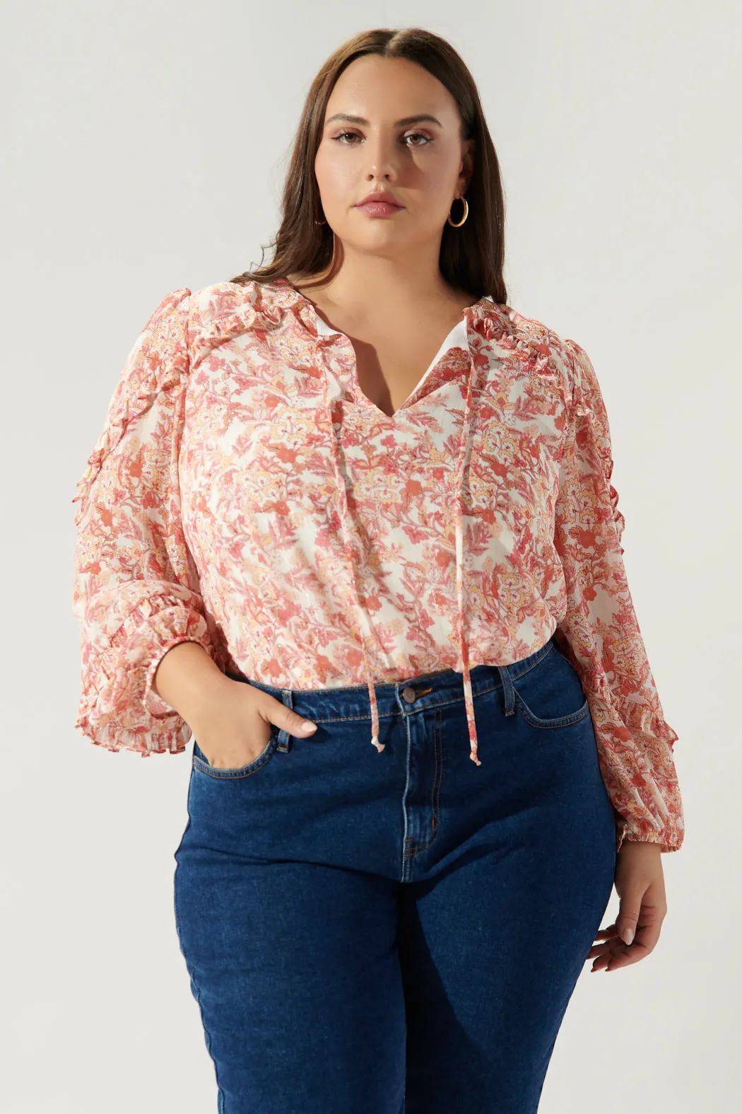 Mariella Vintage Floral Ammabella Ruffle Blouse Curve sold by Sugarlips