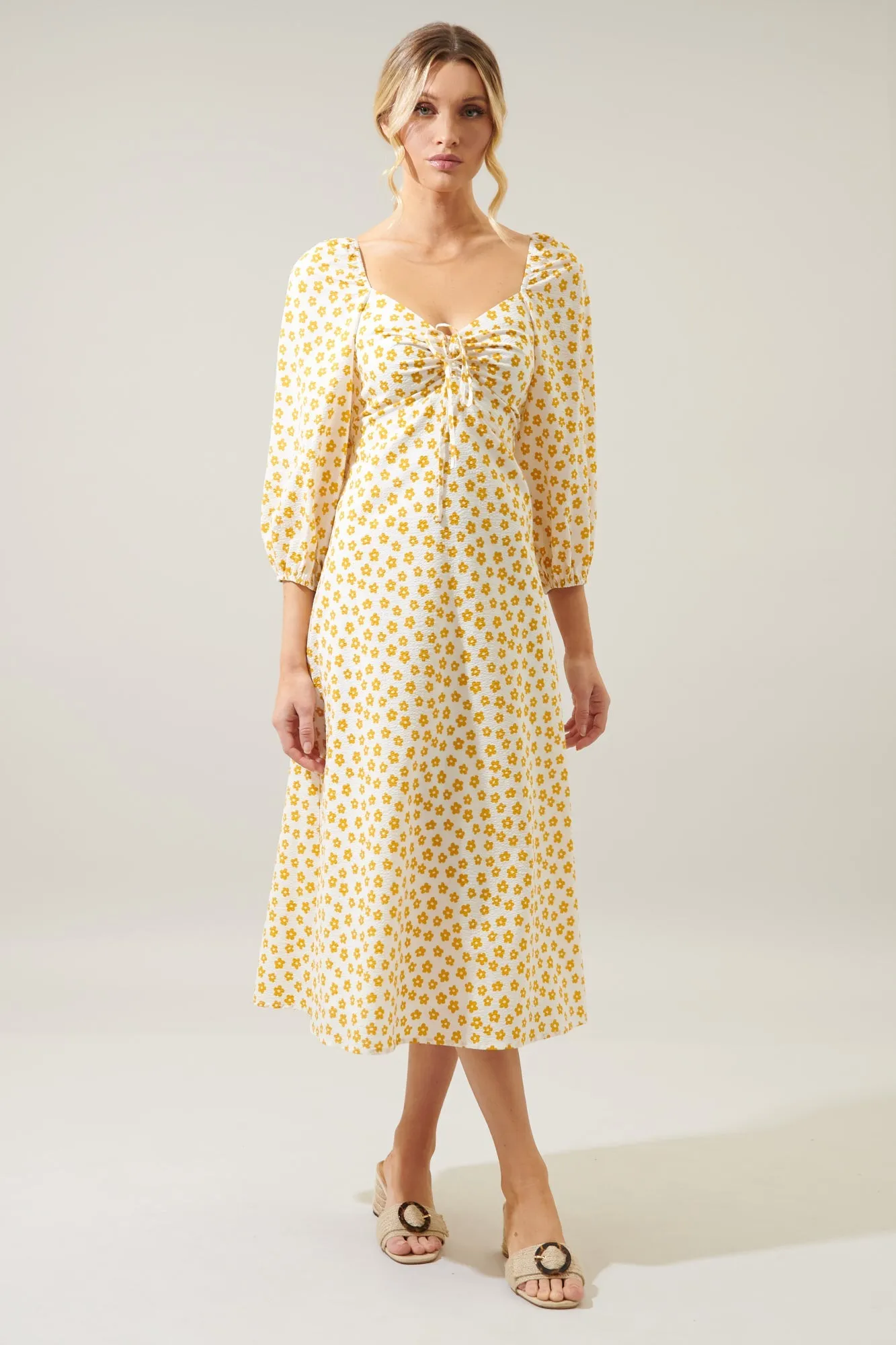 Taryn Sweetheart Puff Sleeve Midi Dress sold by Sugarlips